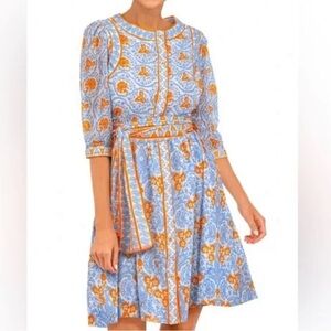 Gretchen Scott Designs Long Sleeve Blue and Orange Dress